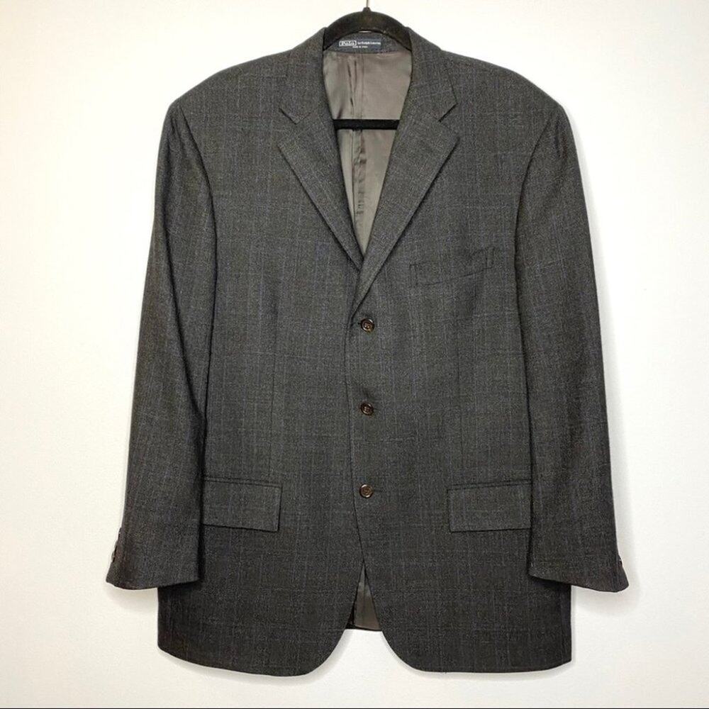 Polo Ralph Lauren Sport Blazer Blue Label Wool Windowpane Men's 44 Italy